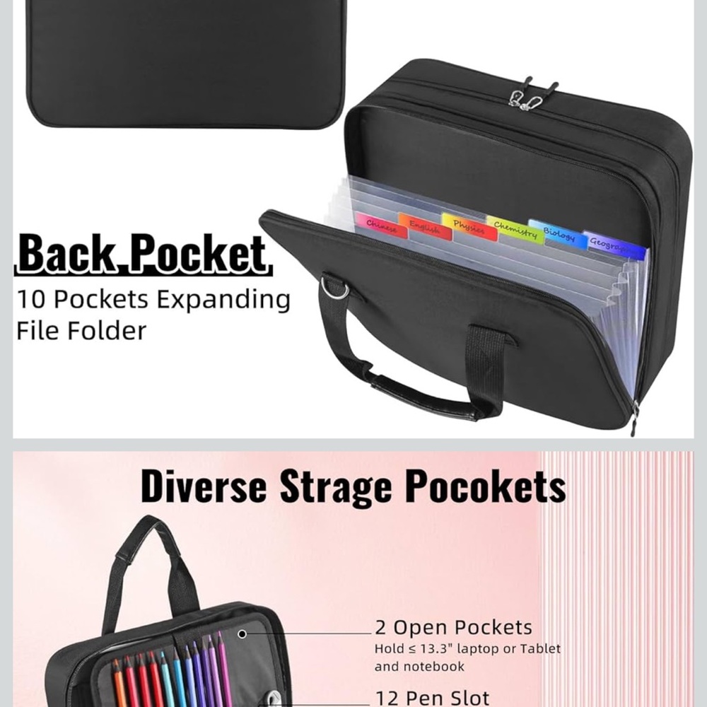 Black Multi-Pocket Binder with Shoulder Strap - Picture 4 of 5